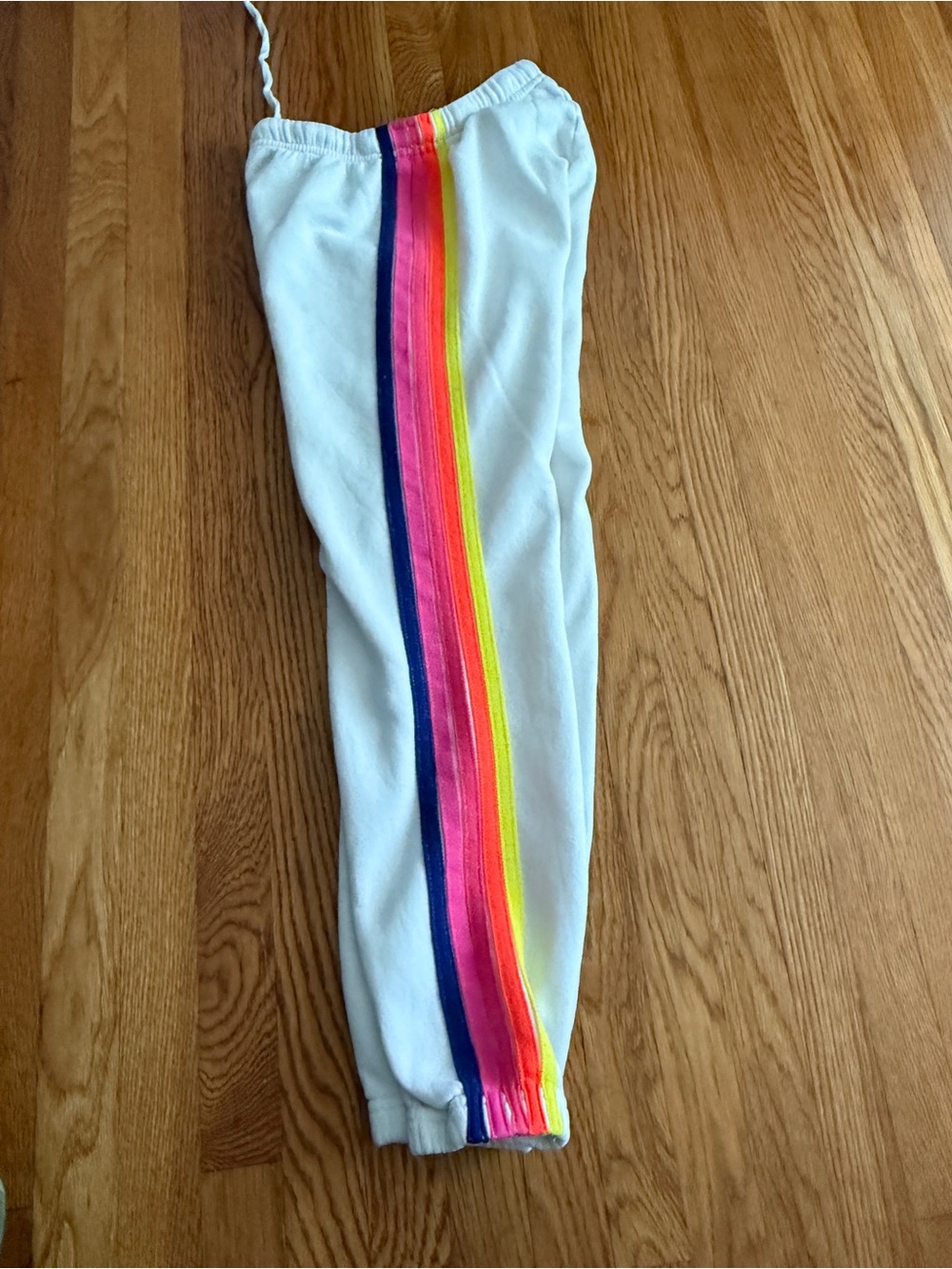Aviator Nation white sweats with rainbow stripe Small